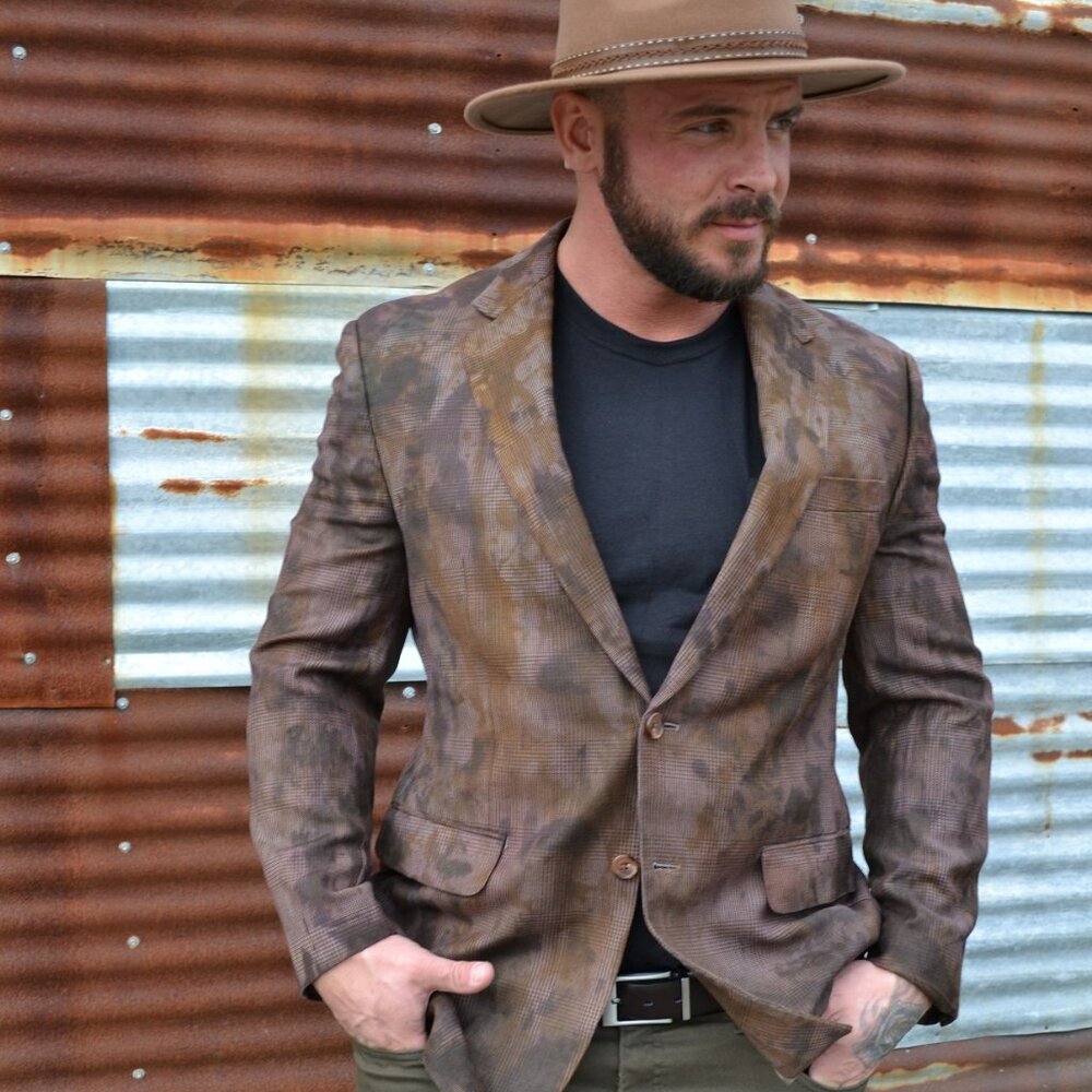 Ralph Lauren silk wool blazer large camo overdye brown tan beige black 42 44 XL